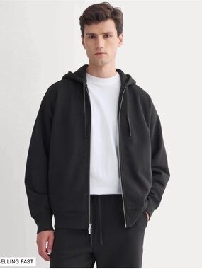 New Everlane LUXE FLEECE FULL-ZIP HOODIE Black Size L